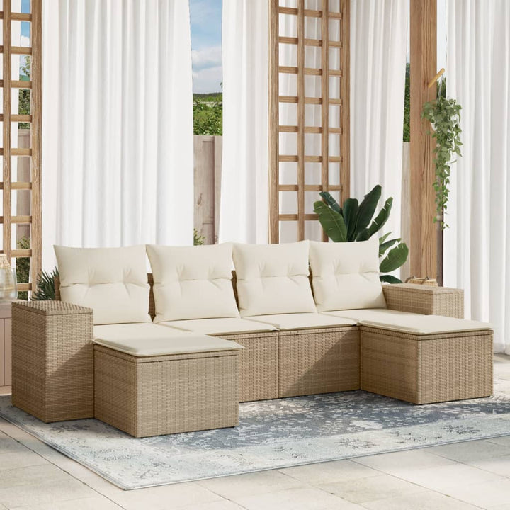 Soffgrupp För Trädgården Med Dynor 6 Delar Beige Konstrotting