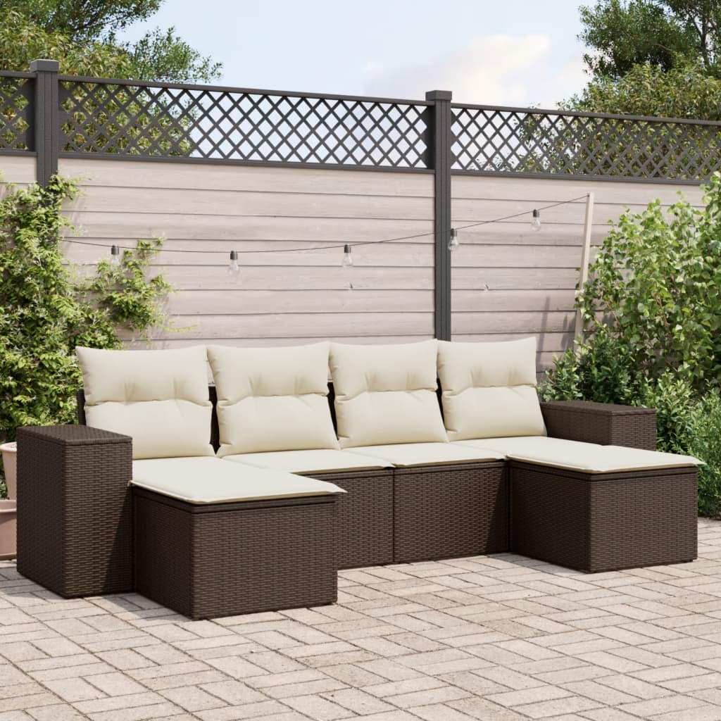 Soffgrupp För Trädgården Med Dynor 6 Delar Beige Konstrotting
