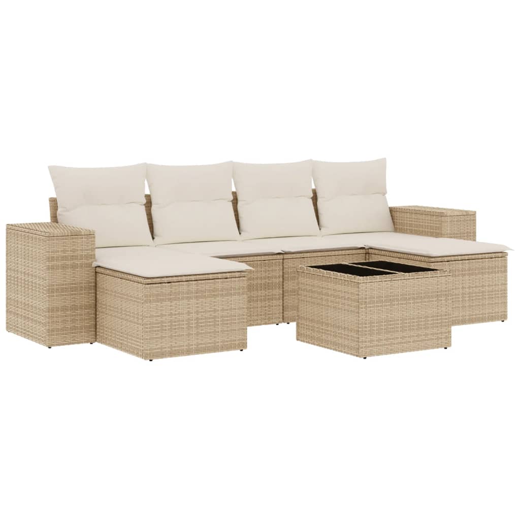 Matgrupp För Trädgården Med Dynor 7 Delar Beige Konstrotting