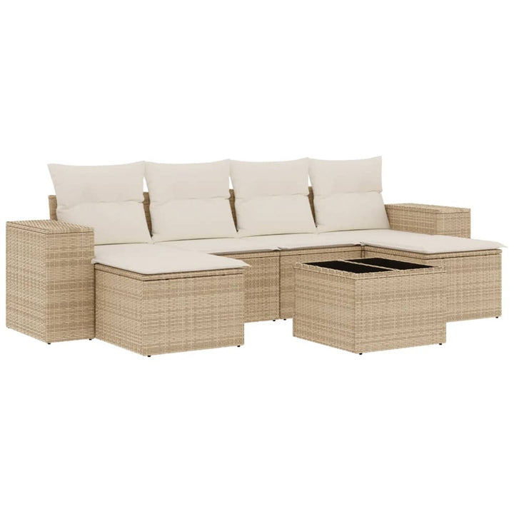 Matgrupp För Trädgården Med Dynor 7 Delar Beige Konstrotting