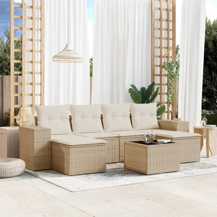 Soffgrupp För Trädgården Med Dynor 6 Delar Beige Konstrotting