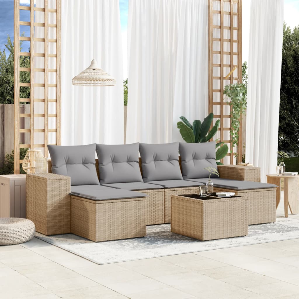 Soffgrupp För Trädgården Med Dynor 6 Delar Beige Konstrotting