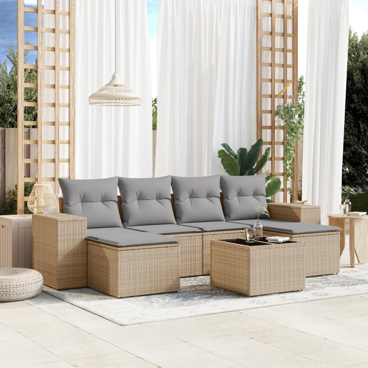 Soffgrupp För Trädgården Med Dynor 6 Delar Beige Konstrotting