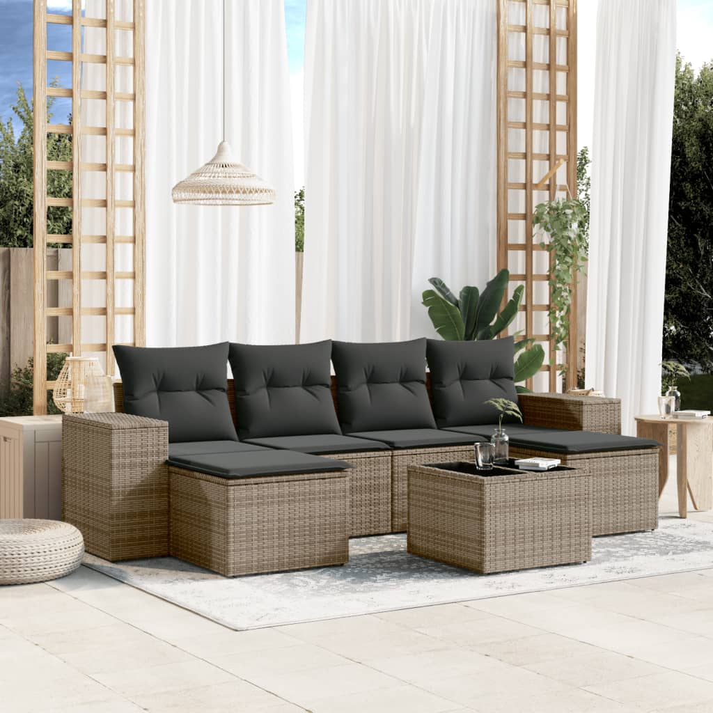 Soffgrupp För Trädgården Med Dynor 6 Delar Beige Konstrotting