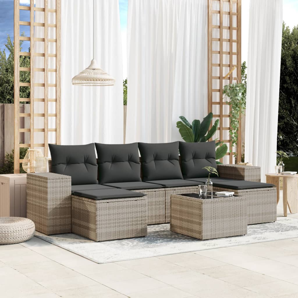 Soffgrupp För Trädgården Med Dynor 6 Delar Beige Konstrotting