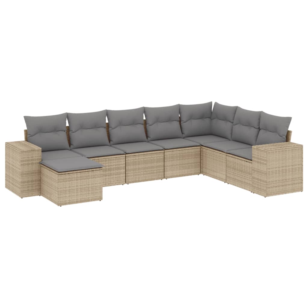 Matgrupp För Trädgården Med Dynor 8 Delar Beige Konstrotting