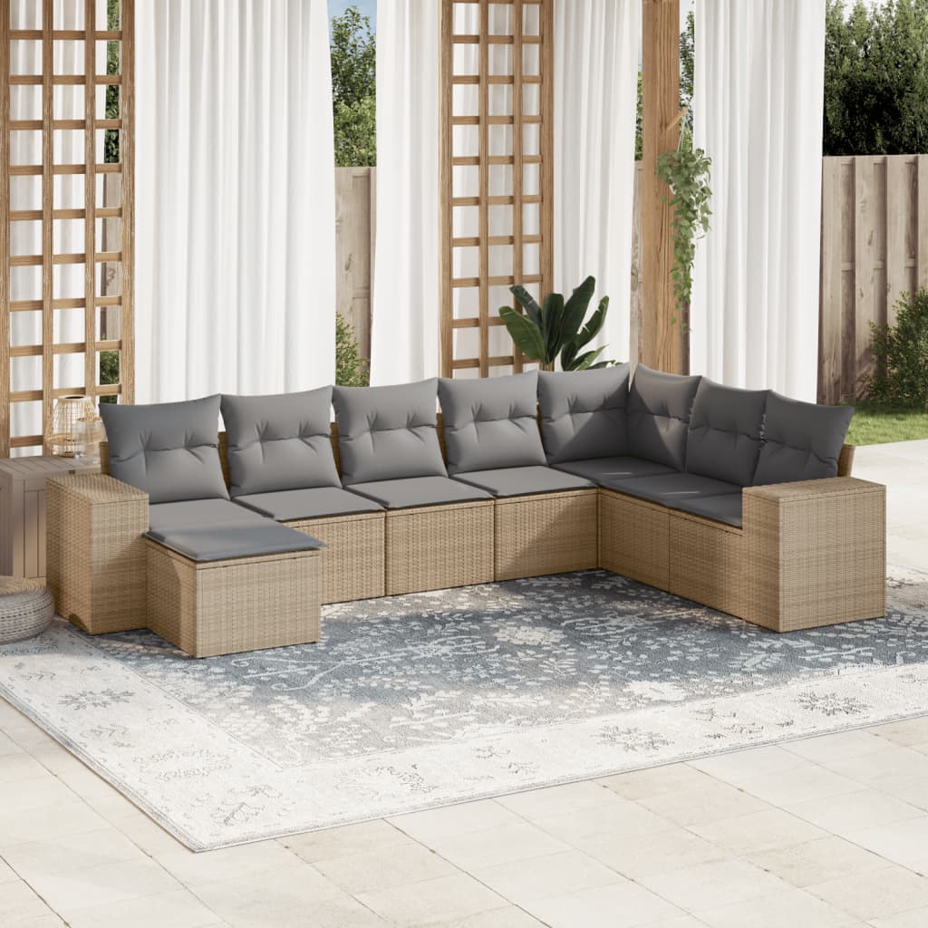 Matgrupp För Trädgården Med Dynor 8 Delar Beige Konstrotting