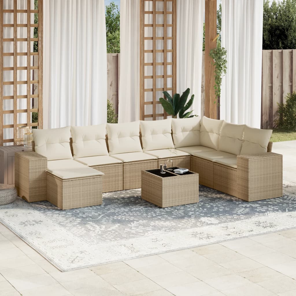 Matgrupp För Trädgården Med Dynor 8 Delar Beige Konstrotting