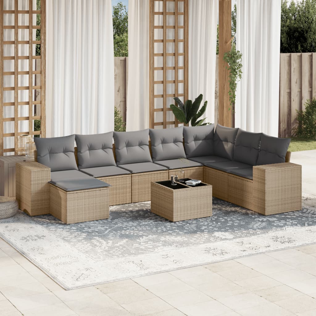 Matgrupp För Trädgården Med Dynor 8 Delar Beige Konstrotting