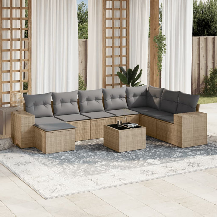 Matgrupp För Trädgården Med Dynor 8 Delar Beige Konstrotting