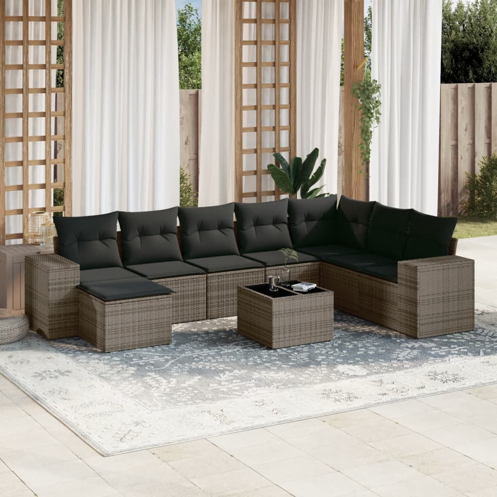 Matgrupp För Trädgården Med Dynor 8 Delar Beige Konstrotting
