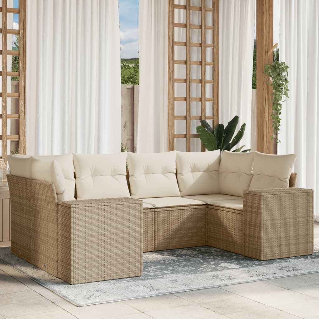 Soffgrupp För Trädgården Med Dynor 6 Delar Beige Konstrotting