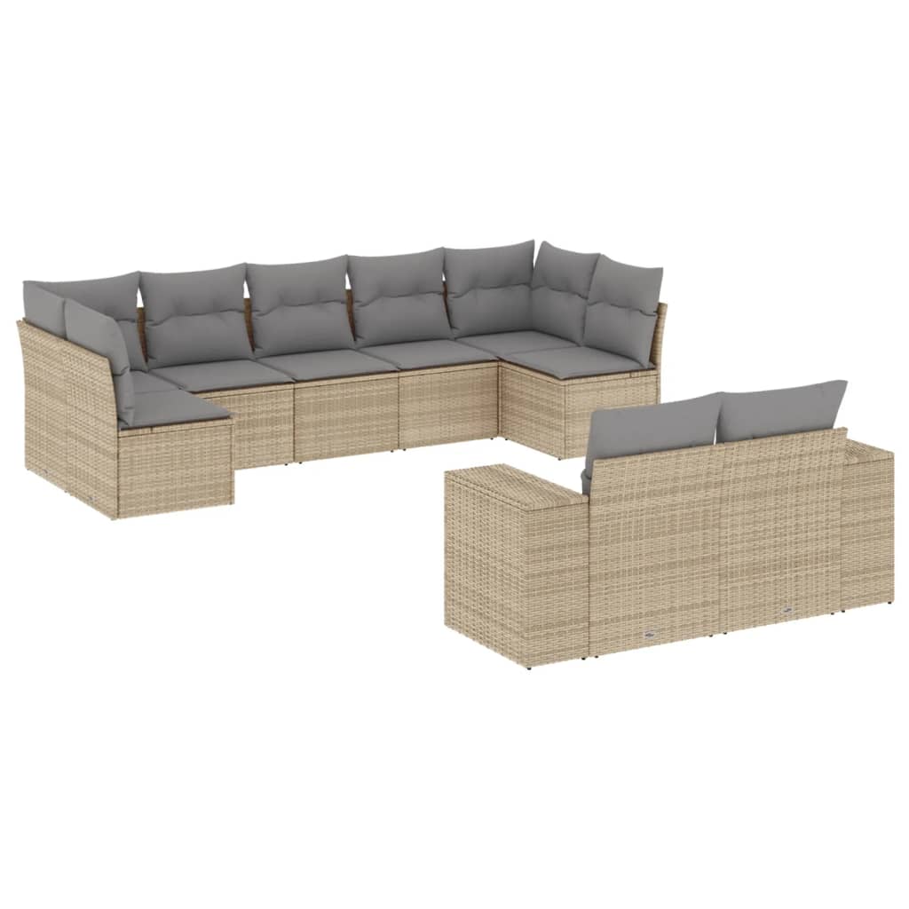 Soffgrupp För Trädgården Med Dynor 9 Delar Beige Konstrotting