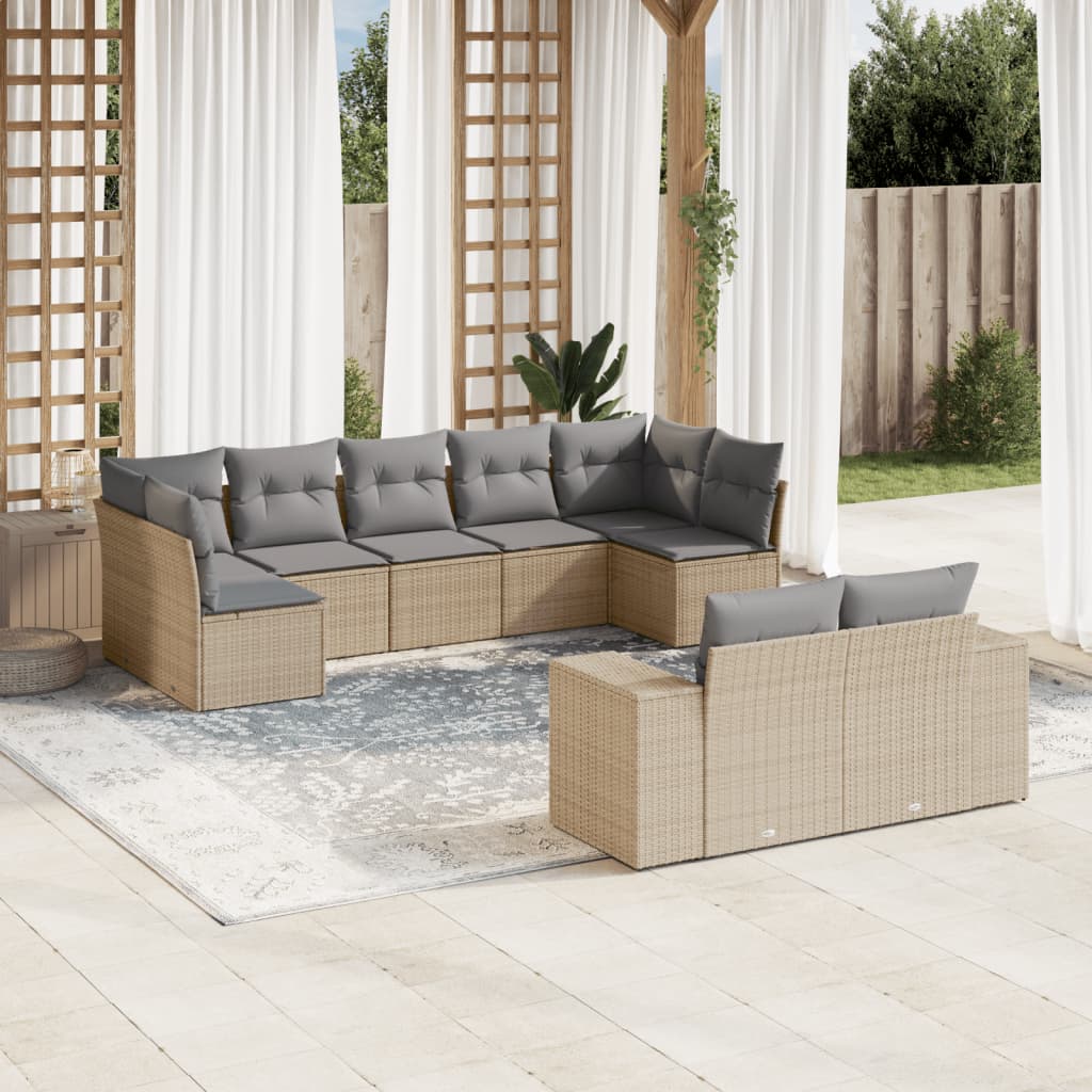 Soffgrupp För Trädgården Med Dynor 9 Delar Beige Konstrotting