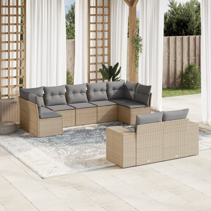 Soffgrupp För Trädgården Med Dynor 9 Delar Beige Konstrotting