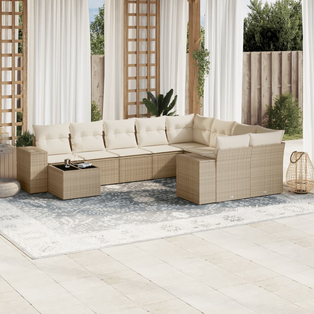 Soffgrupp För Trädgård Med Dynor 10 Delar Beige Konstrotting
