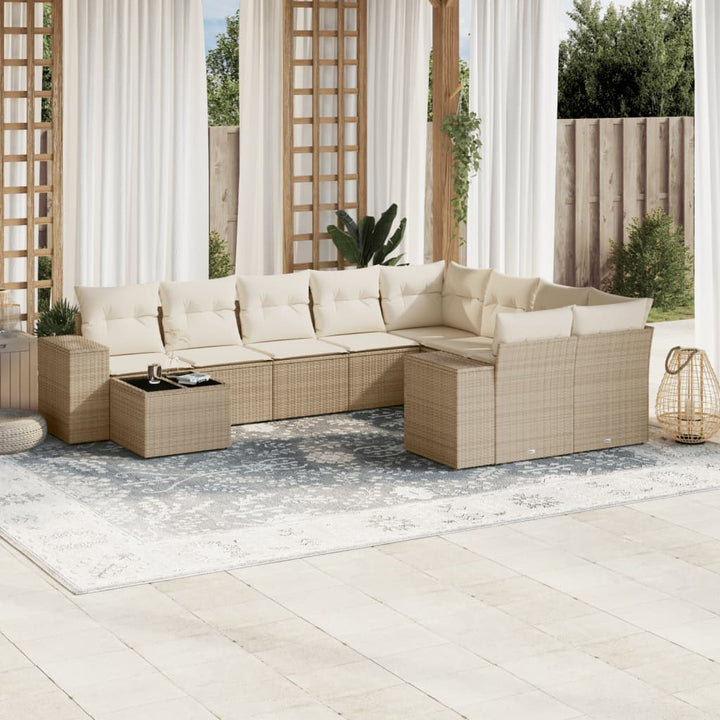 Soffgrupp För Trädgård Med Dynor 10 Delar Beige Konstrotting