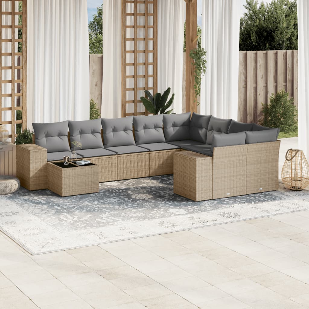 Soffgrupp För Trädgård Med Dynor 10 Delar Beige Konstrotting