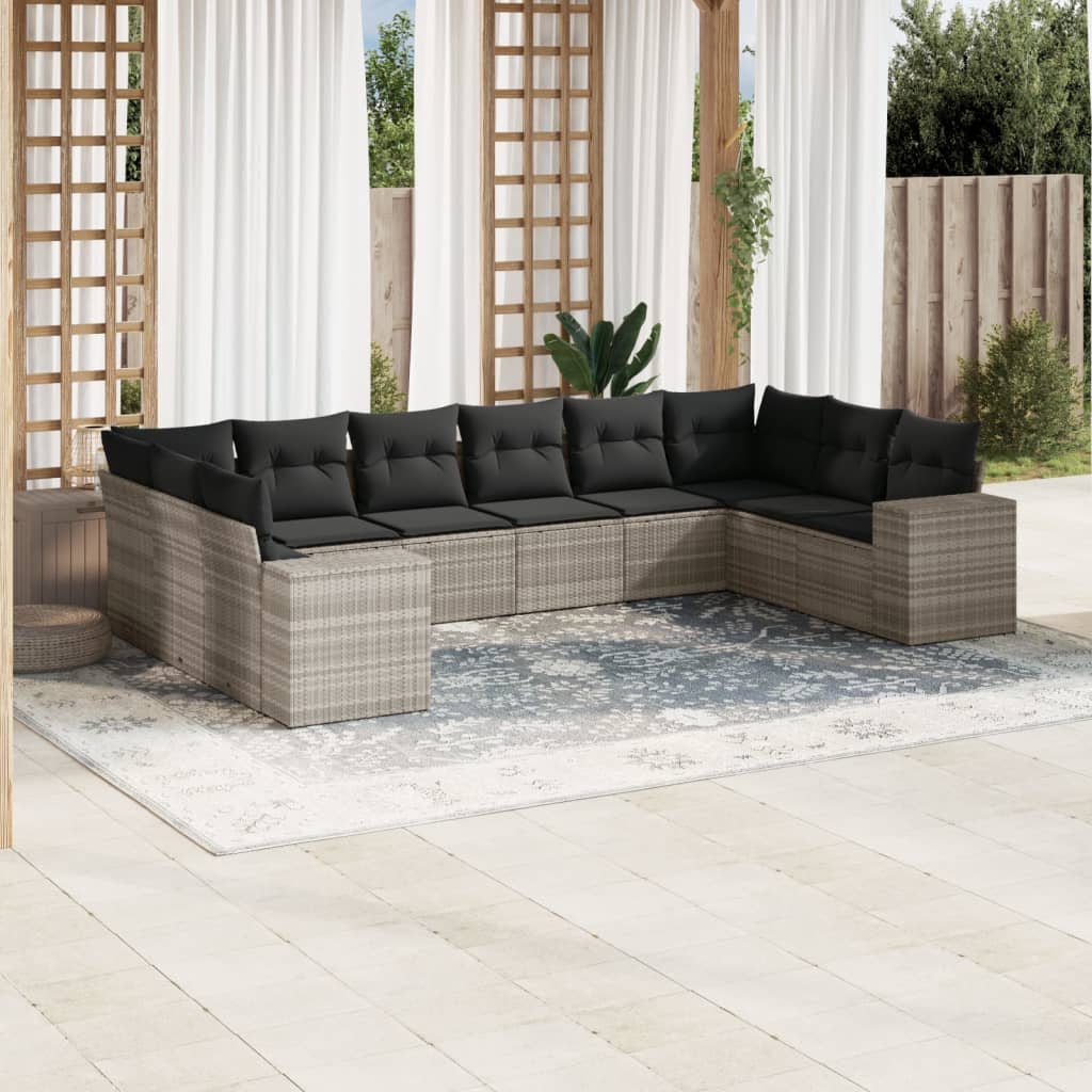 Loungegrupp 10 Delar Med Svarta Dynor Konstrotting