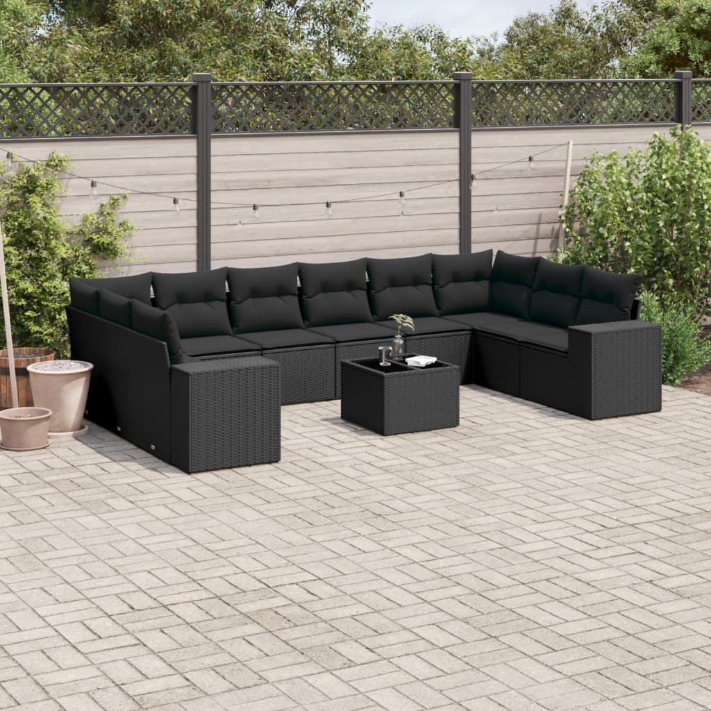 Loungegrupp 10 Delar Med Svarta Dynor Konstrotting