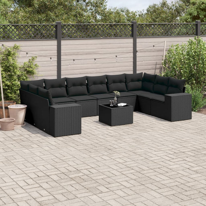 Loungegrupp 10 Delar Med Svarta Dynor Konstrotting