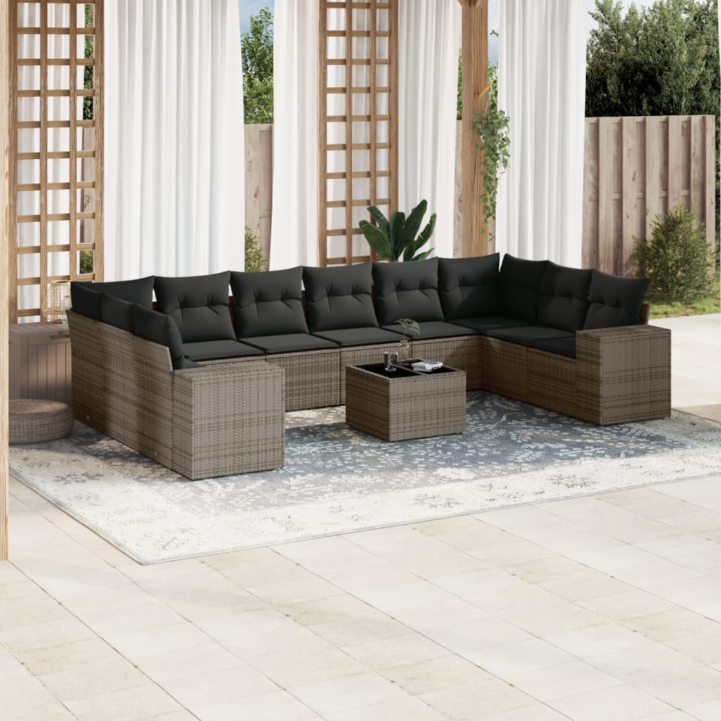 Loungegrupp 10 Delar Med Svarta Dynor Konstrotting