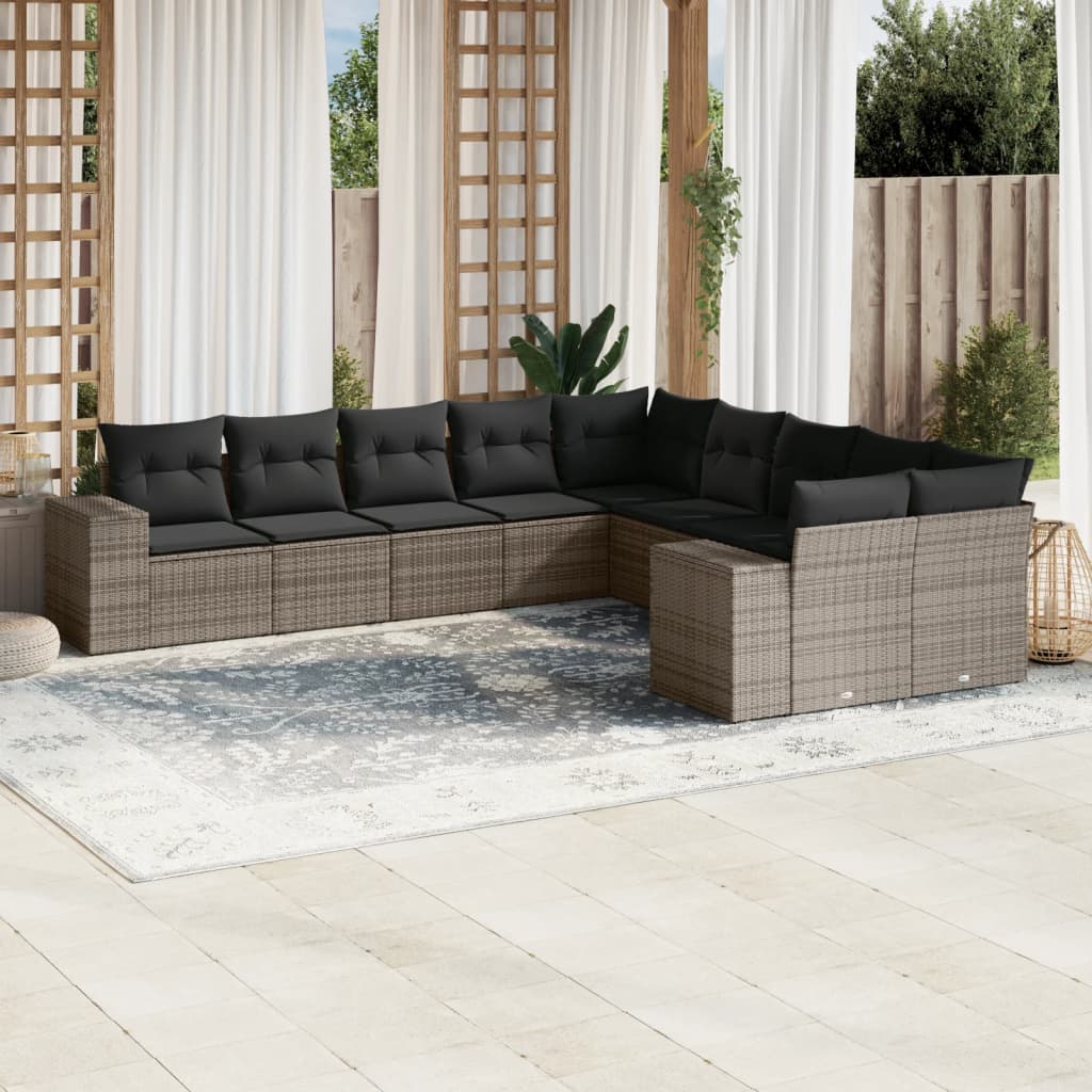 Loungegrupp 10 Delar Med Svarta Dynor Konstrotting