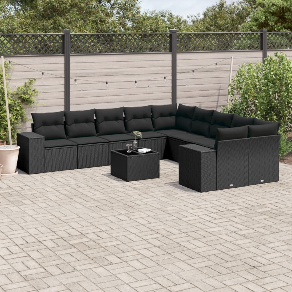 Loungegrupp 10 Delar Med Svarta Dynor Konstrotting