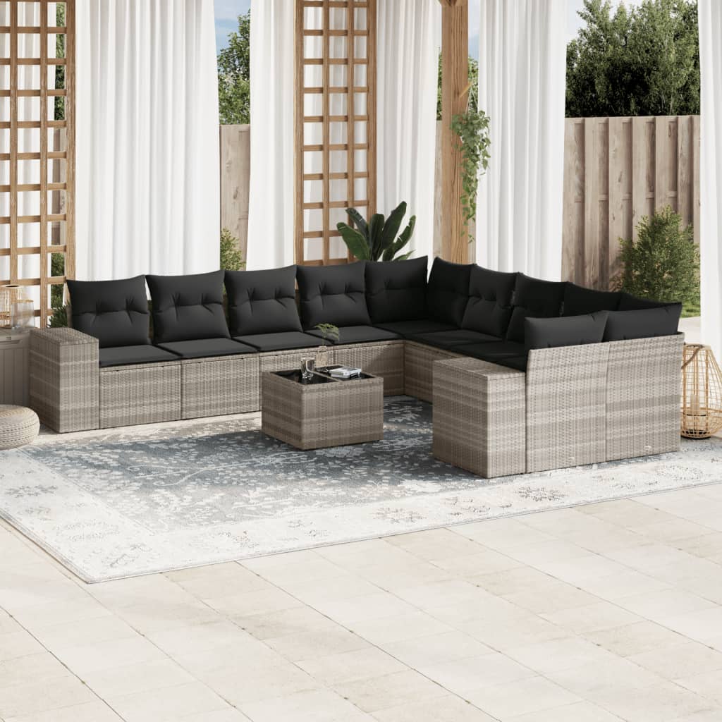 Loungegrupp 10 Delar Med Svarta Dynor Konstrotting