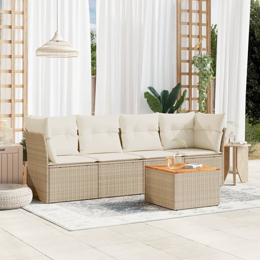 Soffgrupp För Trädgården Med Dynor 5 Delar Beige Konstrotting