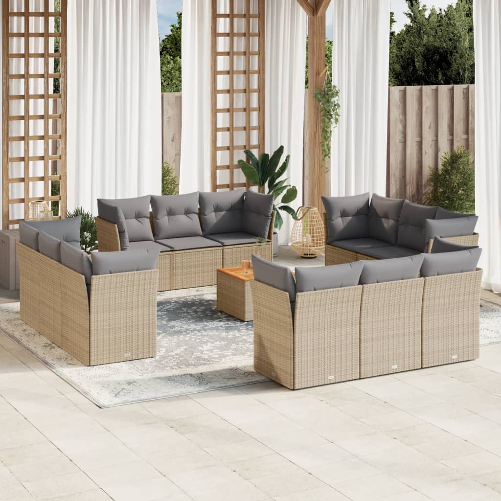 Soffgrupp För Trädgården Med Dynor 13 Delar Beige Konstrotting