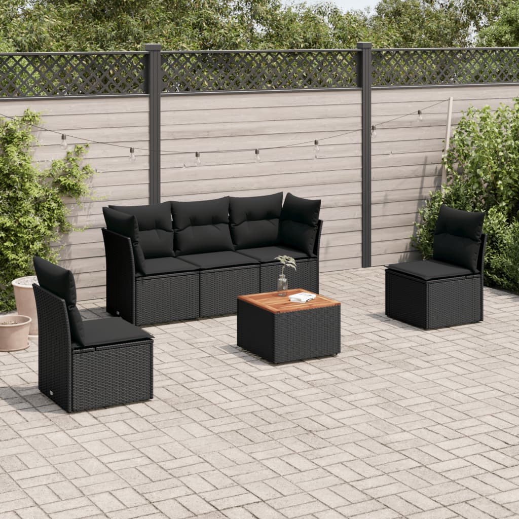 Loungegrupp Med Dynor 6 Delar Svart Konstrotting