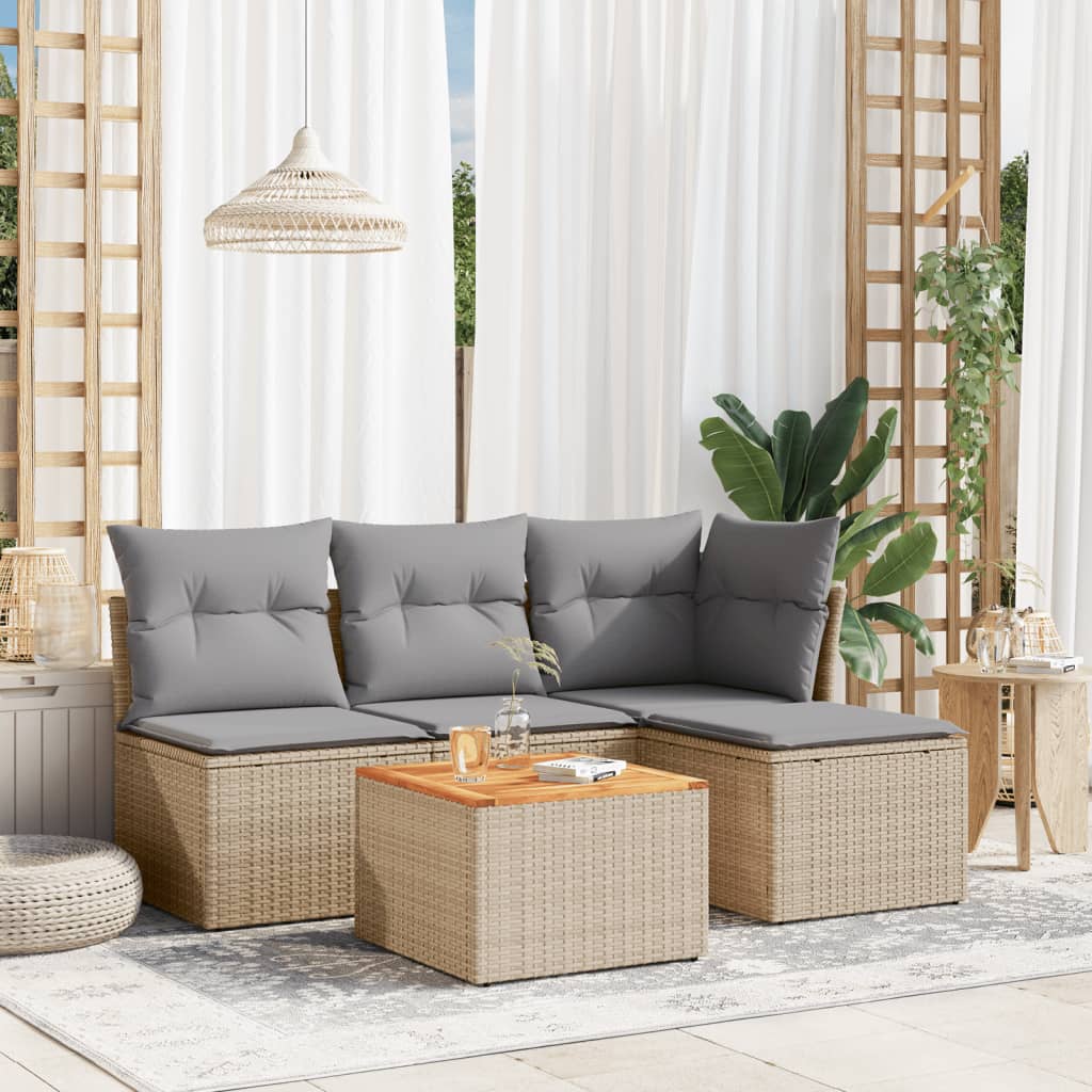 Soffgrupp För Trädgården Med Dynor 5 Delar Beige Konstrotting