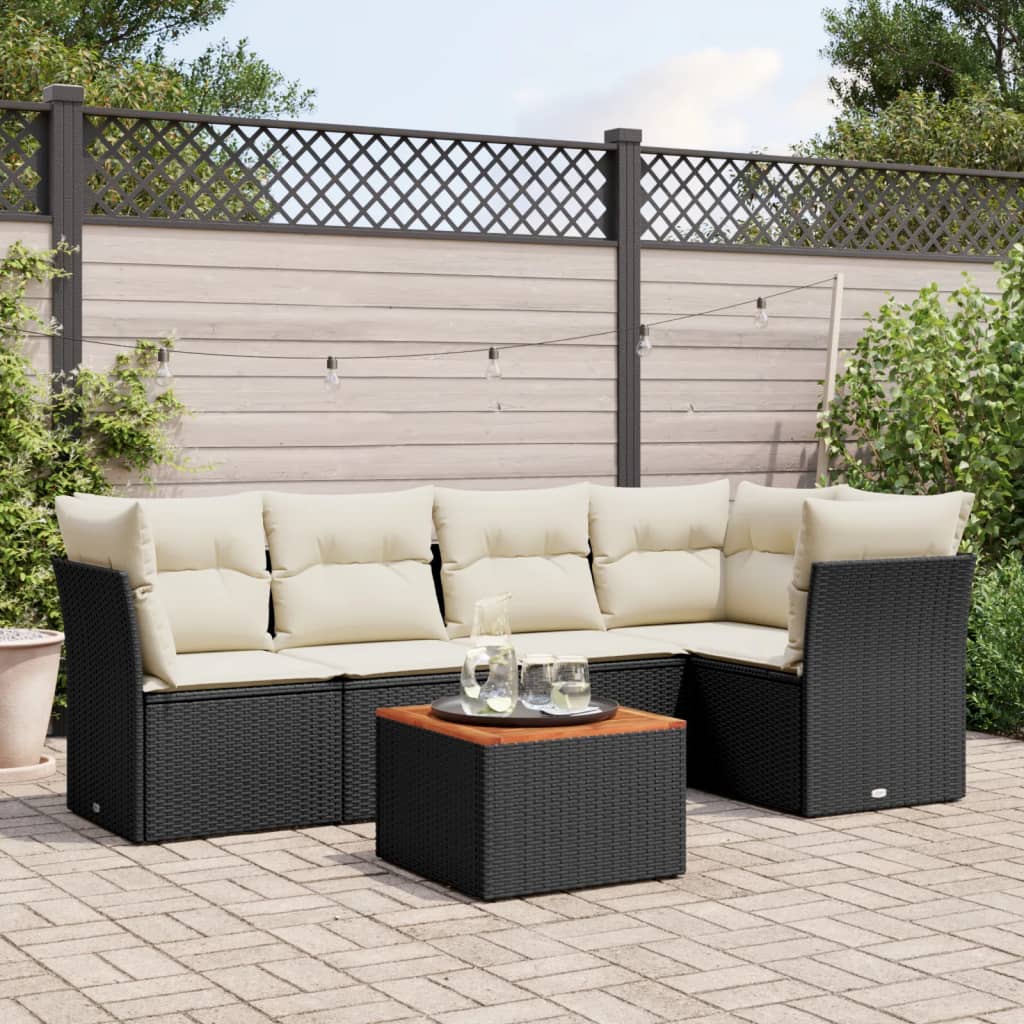 Loungegrupp Med Dynor 6 Delar Svart Konstrotting
