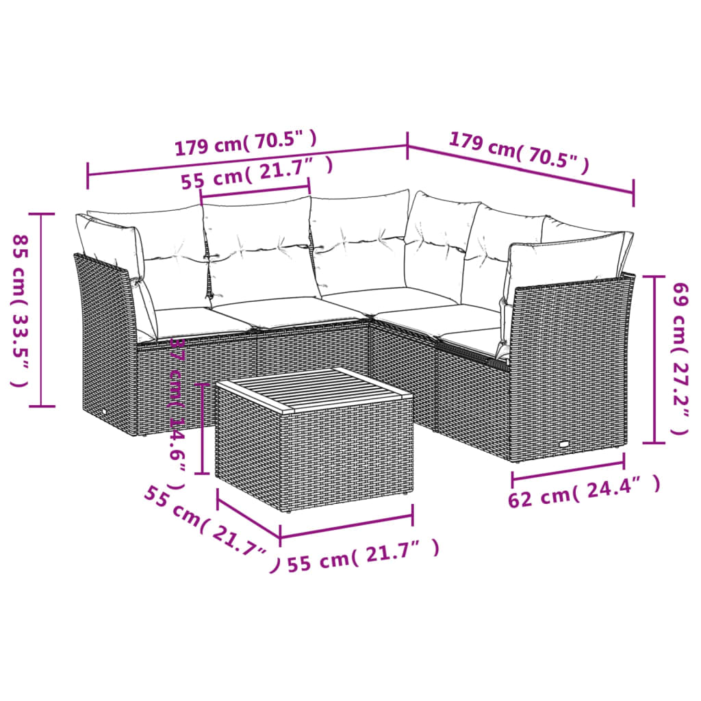 Loungegrupp Med Dynor 6 Delar Svart Konstrotting