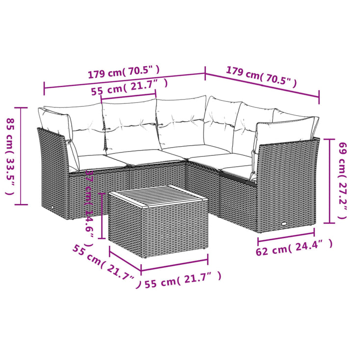 Loungegrupp Med Dynor 6 Delar Svart Konstrotting