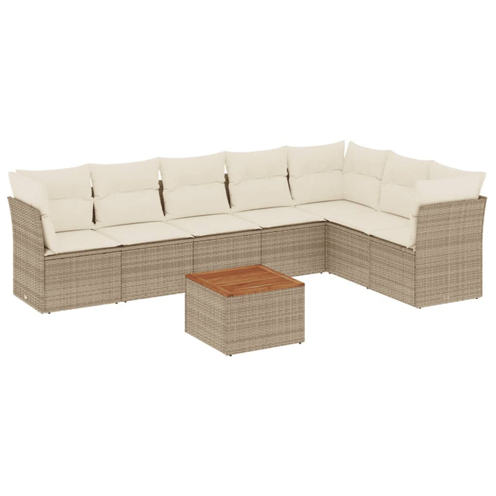 Matgrupp För Trädgården Med Dynor 8 Delar Beige Konstrotting