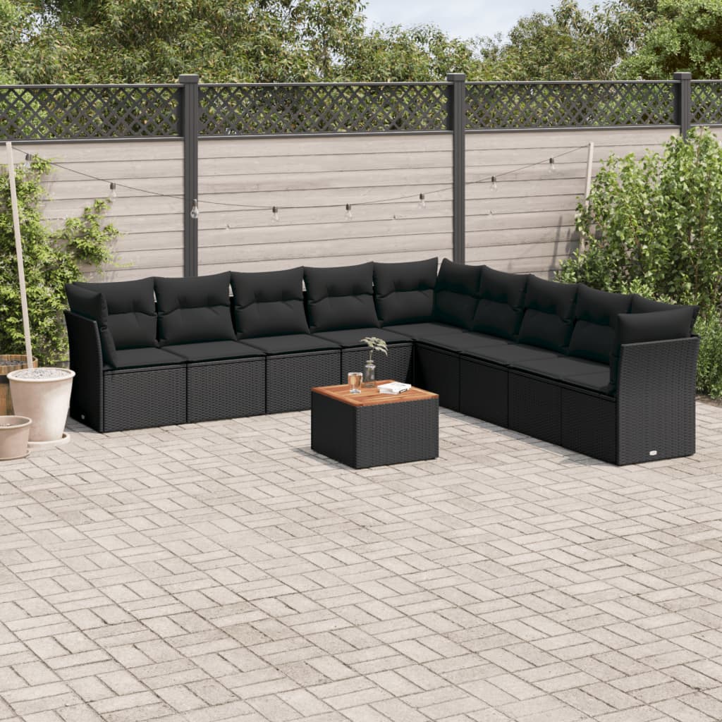 Loungegrupp 10 Delar Med Svarta Dynor Konstrotting
