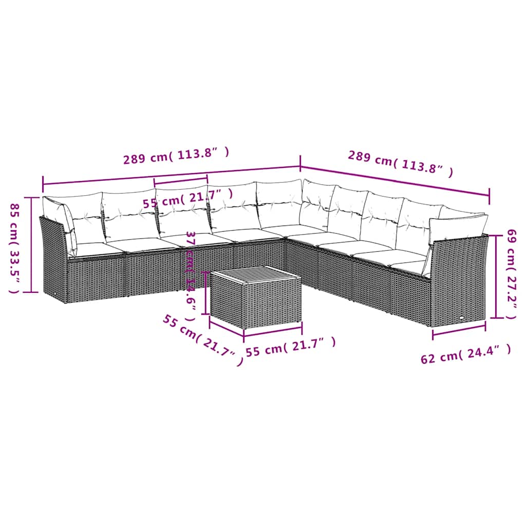 Soffgrupp För Trädgården Med Dynor 10 Delar Konstrotting