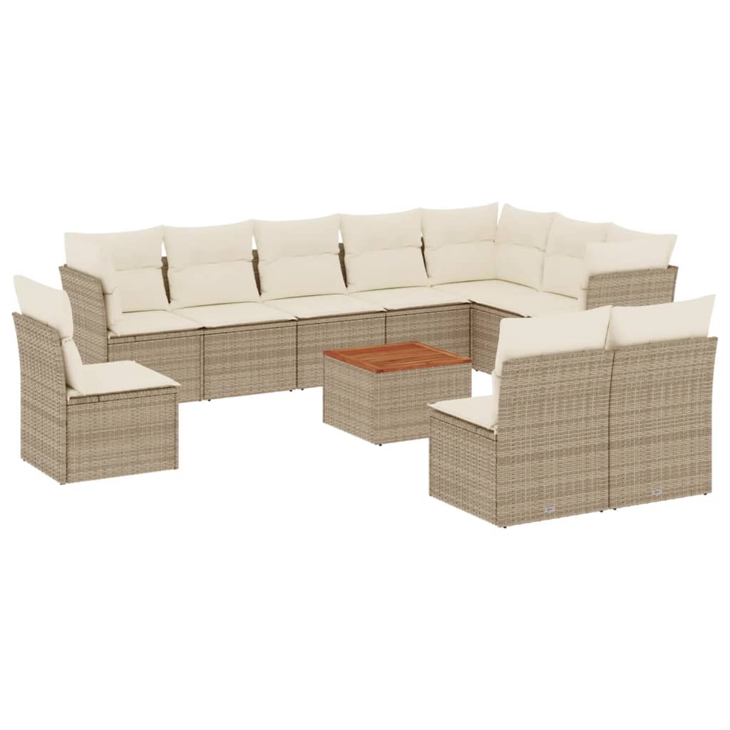 Loungegrupp För Trädgården M. Dynor 11 Delar Beige Konstrotting