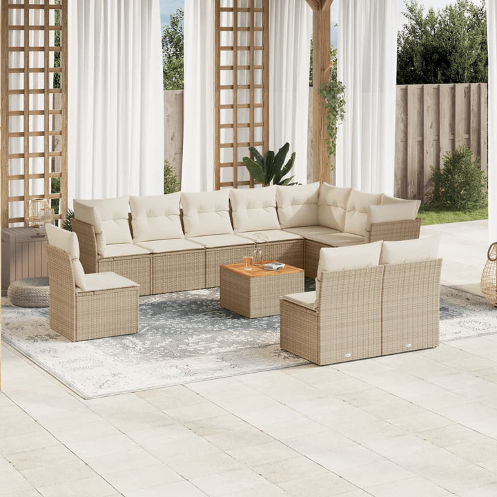 Loungegrupp För Trädgården M. Dynor 11 Delar Beige Konstrotting