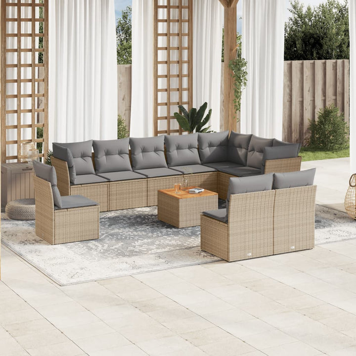 Loungegrupp För Trädgården M. Dynor 11 Delar Beige Konstrotting