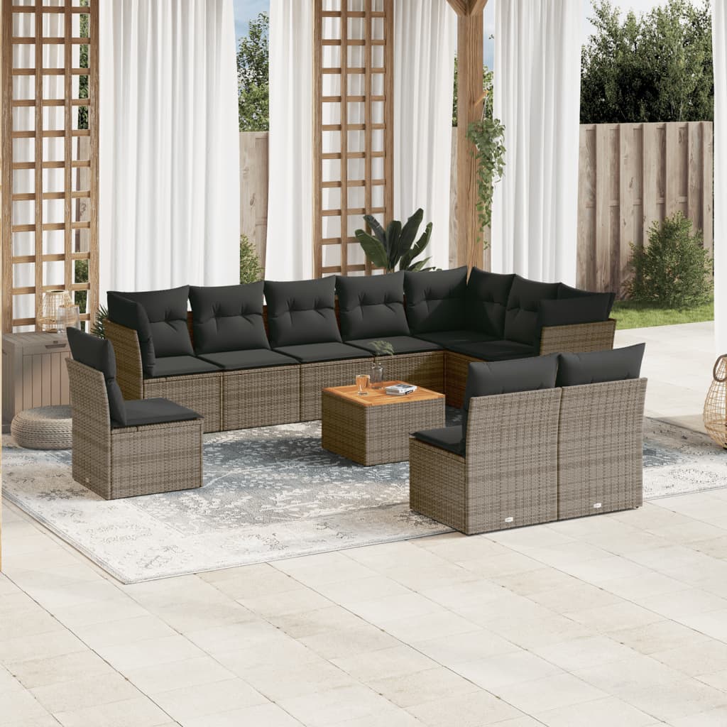 Loungegrupp För Trädgården M. Dynor 11 Delar Beige Konstrotting