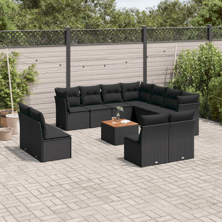 Loungegrupp Med Dynor 12 Delar Svart Konstrotting