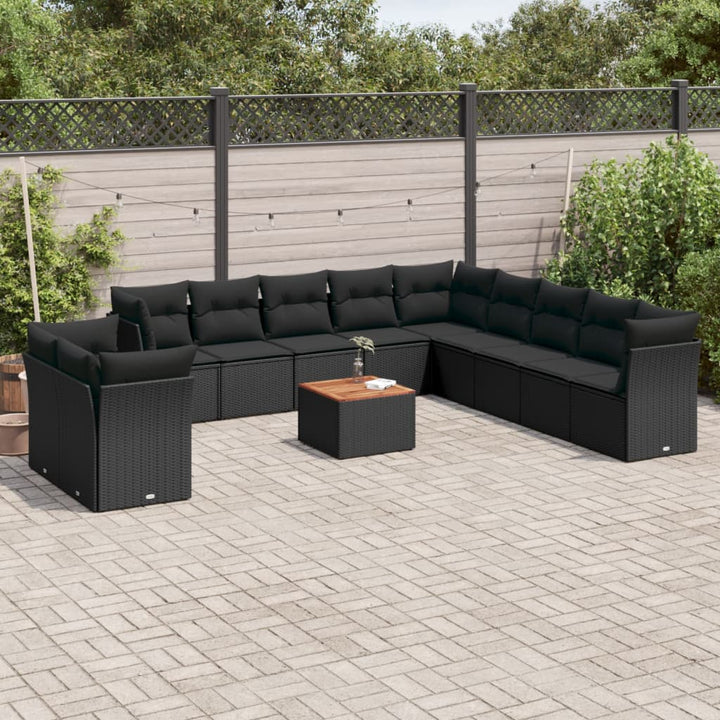 Loungegrupp Med Dynor 12 Delar Svart Konstrotting