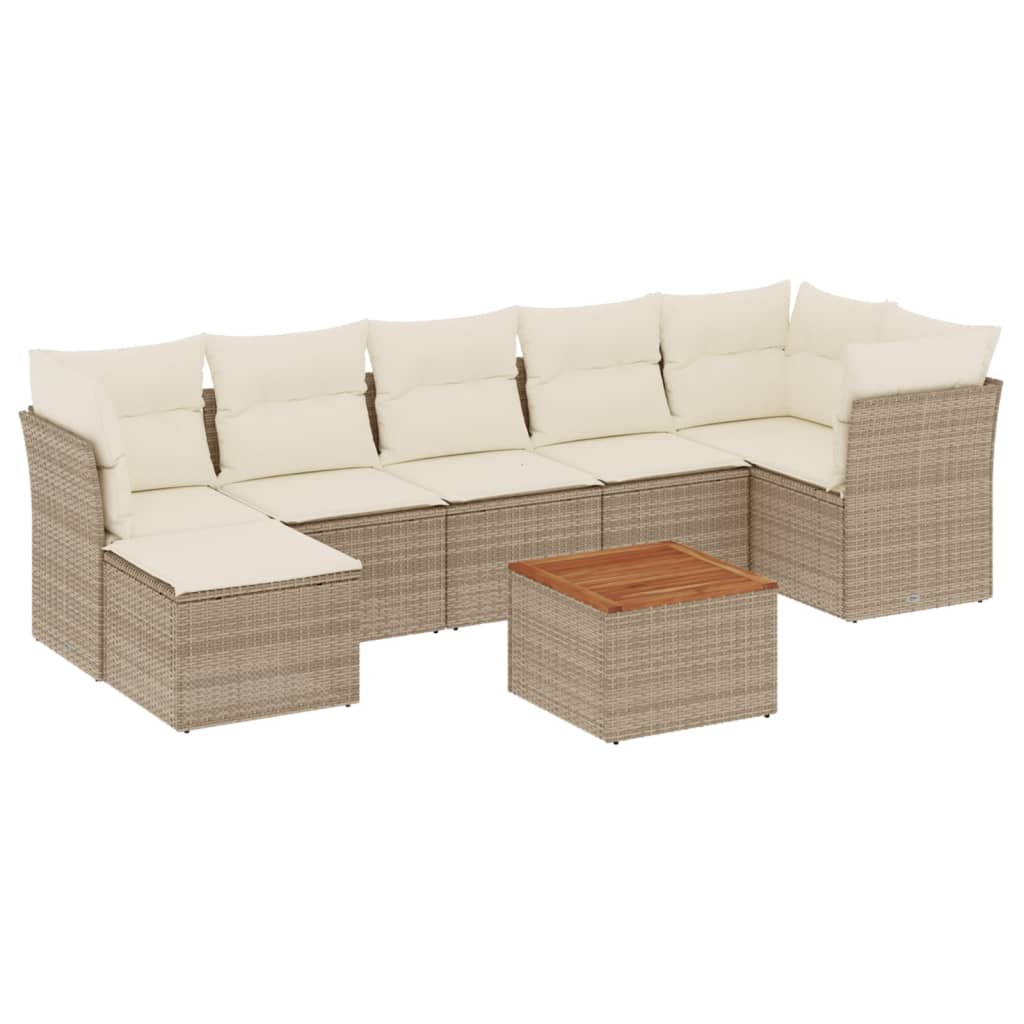 Matgrupp För Trädgården Med Dynor 8 Delar Beige Konstrotting