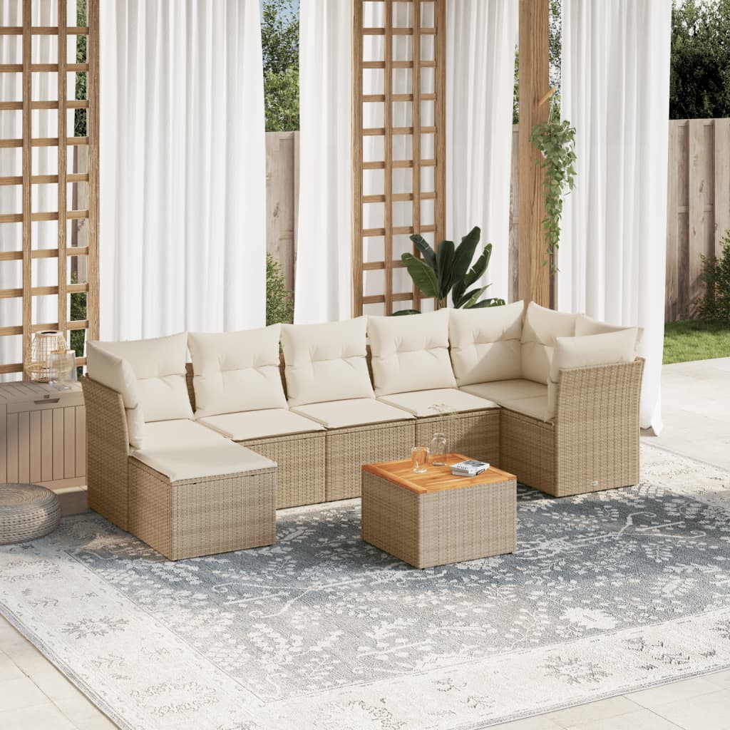 Matgrupp För Trädgården Med Dynor 8 Delar Beige Konstrotting