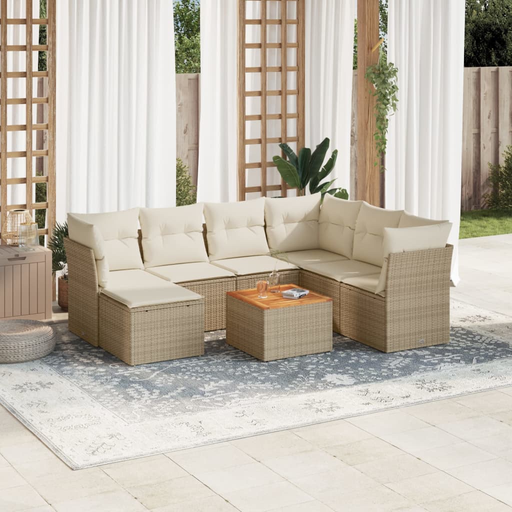 Matgrupp För Trädgården Med Dynor 8 Delar Beige Konstrotting