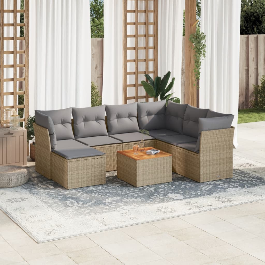 Matgrupp För Trädgården Med Dynor 8 Delar Beige Konstrotting