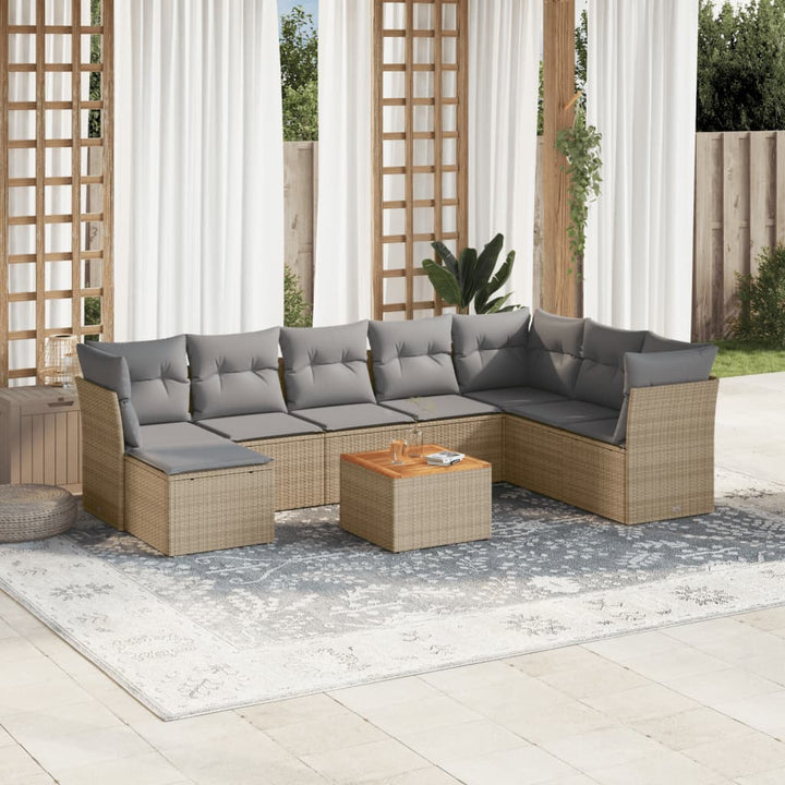 Soffgrupp För Trädgården Med Dynor 9 Delar Beige Konstrotting
